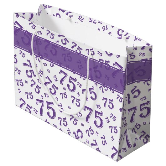 75e Happy Birthday Paars/White Number Pattern Groot Cadeauzakje (Achterkant Gekanteld)