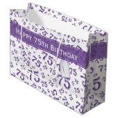 75e Happy Birthday Paars/White Number Pattern Groot Cadeauzakje (Voorkant Gekanteld)