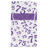 75e Happy Birthday Paars/White Number Pattern Klein Cadeauzakje (Achterkant)