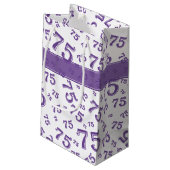 75e Happy Birthday Paars/White Number Pattern Klein Cadeauzakje (Achterkant Gekanteld)