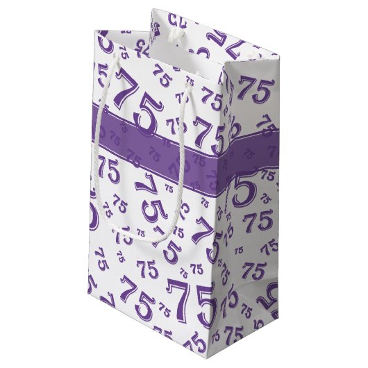 75e Happy Birthday Paars/White Number Pattern Klein Cadeauzakje (Achterkant Gekanteld)