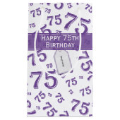 75e Happy Birthday Paars/White Number Pattern Klein Cadeauzakje (Voorkant)