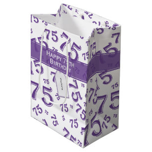 75e Happy Birthday Paars/White Number Pattern Medium Cadeauzakje