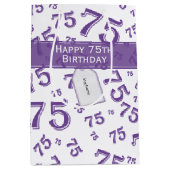 75e Happy Birthday Paars/White Number Pattern Medium Cadeauzakje (Voorkant)