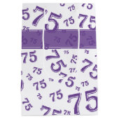 75e Happy Birthday Paars/White Number Pattern Medium Cadeauzakje (Achterkant)