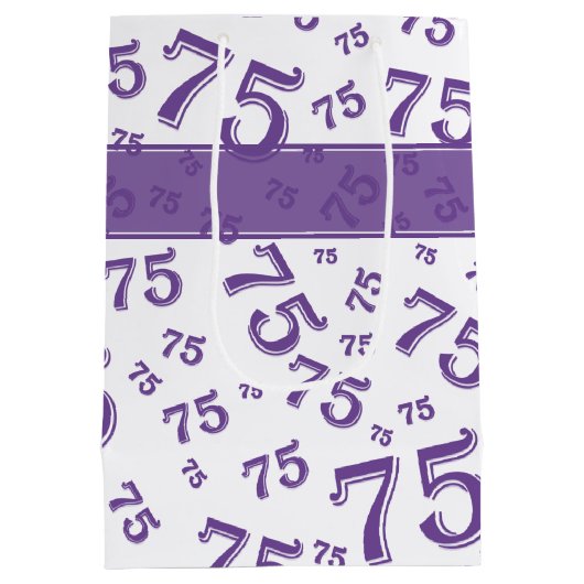 75e Happy Birthday Paars/White Number Pattern Medium Cadeauzakje (Achterkant)