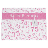 75e Happy Birthday Pink/White Number Pattern Groot Cadeauzakje (Voorkant)