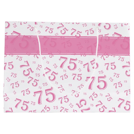 75e Happy Birthday Pink/White Number Pattern Groot Cadeauzakje (Achterkant)