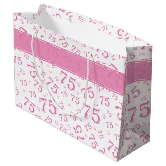 75e Happy Birthday Pink/White Number Pattern Groot Cadeauzakje (Achterkant Gekanteld)