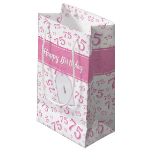75e Happy Birthday Pink/White Number Pattern Klein Cadeauzakje