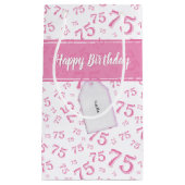 75e Happy Birthday Pink/White Number Pattern Klein Cadeauzakje (Voorkant)