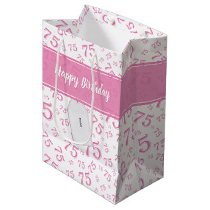 75e Happy Birthday Pink/White Number Pattern Medium Cadeauzakje