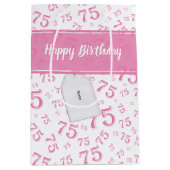 75e Happy Birthday Pink/White Number Pattern Medium Cadeauzakje (Voorkant)