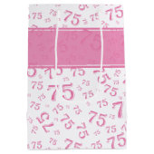 75e Happy Birthday Pink/White Number Pattern Medium Cadeauzakje (Achterkant)