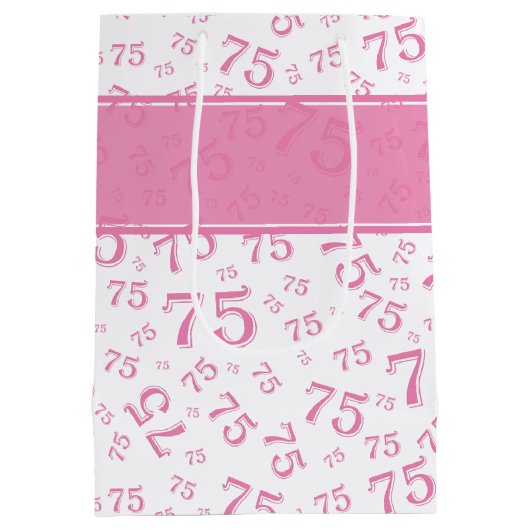 75e Happy Birthday Pink/White Number Pattern Medium Cadeauzakje (Achterkant)