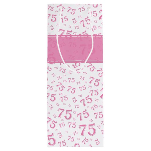 75e Happy Birthday Pink/White Number Pattern Wijn Cadeautas (Achterkant)