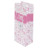 75e Happy Birthday Pink/White Number Pattern Wijn Cadeautas (Voorkant Gekanteld)