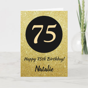 75e Happy Birthday Zwart en Goud Glitter Kaart