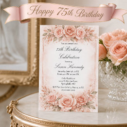 75e jubileum Blush Roze Elegant Verjaardagsfeestje Kaart