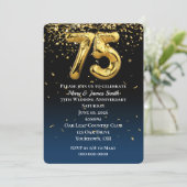 75e Jubileum Gold-ballonnen en Confetti Invitati Kaart (Staand voorkant)