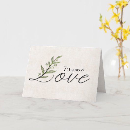 75e Jubileum Love Font met Leaves Kaart (Gele Bloem)