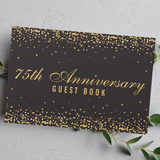 75e Jubileum Zwart Goud Confetti Elegant Gastenboek