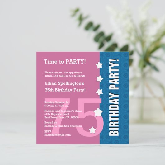 75e moderne verjaardag sterren Funny A75A PINK Kaart (Staand voorkant)