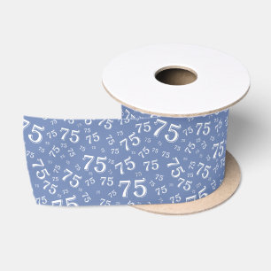 75e Moderne Willekeurige Getal Patroon Blauw/Wit Satijnen Lint