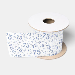 75e Moderne Willekeurige Nummer Patroon Blauw/Wit Satijnen Lint