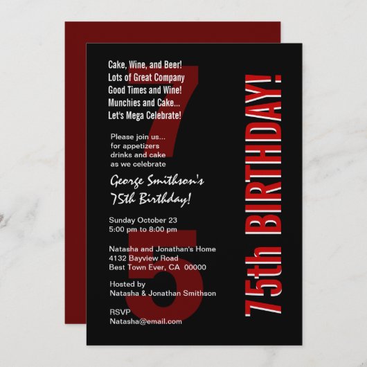 75e moderne zwarte witte rode Sjabloon Kaart (Voorkant / Achterkant)