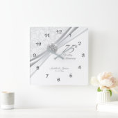 75e of 60e Diamond Wedding Jubileum Keepasje Vierkante Klok (Huis)