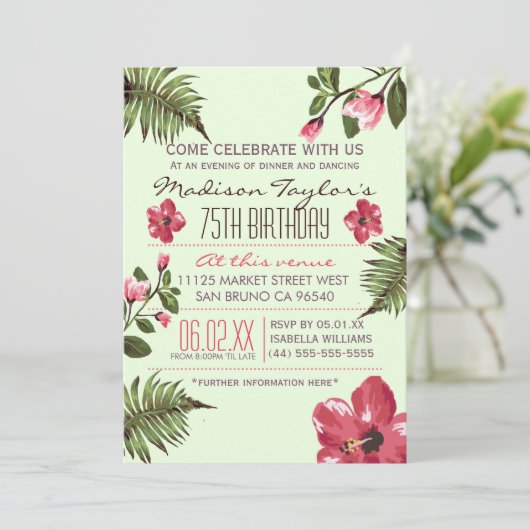 75e Partij Exotische Hibiscus & Tropische Palmblad Kaart (Staand voorkant)