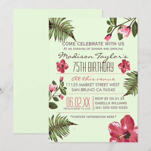 75e Partij Exotische Hibiscus & Tropische Palmblad Kaart (Voorkant / Achterkant)