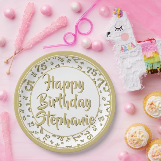 75e Partij Willekeurige Nummer Patroon Goud/Wit Papieren Bordje (Feest)