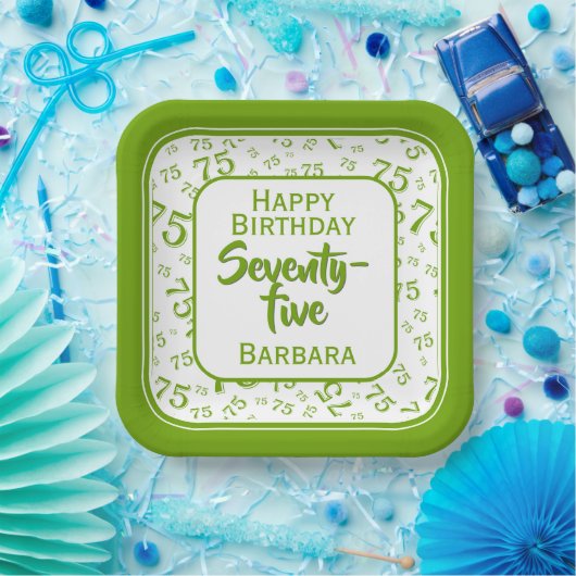 75e Partij Willekeurige Nummer Patroon Groen/Wit Papieren Bordje (Feest)