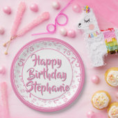 75e Partij Willekeurige Nummer Patroon Roze/Wit Papieren Bordje (Feest)