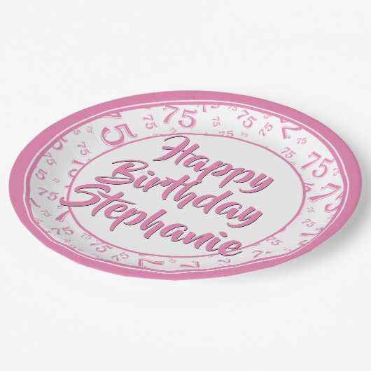 75e Partij Willekeurige Nummer Patroon Roze/Wit Papieren Bordje (Gekanteld)
