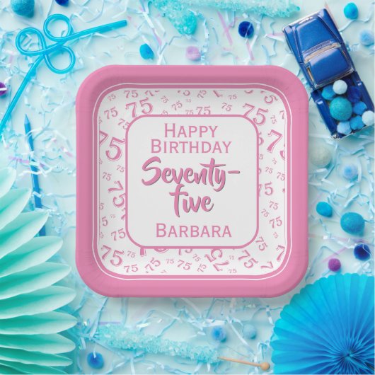 75e Partij Willekeurige Nummer Patroon Roze/Wit Papieren Bordje (Feest)