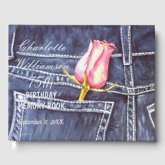 75e roze roze bloeiend ochtendgeheugen gastenboek (Voorkant)