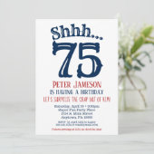 75e Surprise Birthday Invitation Mannen Navy Blue Kaart (Staand voorkant)