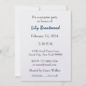 75e Surprise Birthday Party Soft Blue Flower Kaart (Achterkant)