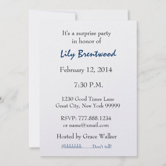 75e Surprise Birthday Party Soft Blue Flower Kaart (Achterkant)