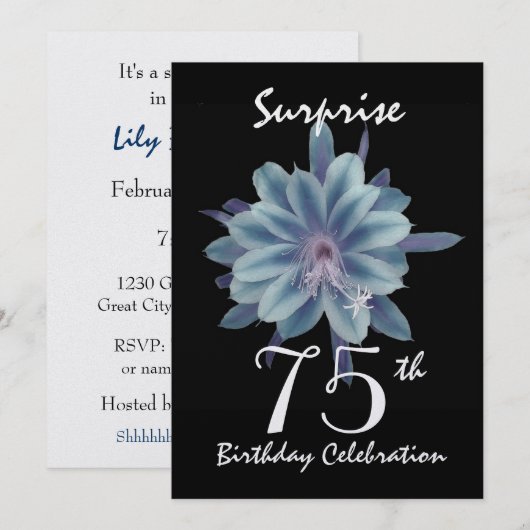 75e Surprise Birthday Party Soft Blue Flower Kaart (Voorkant / Achterkant)