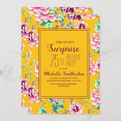 75e Surprise Birthday Party Yellow Pink Flowers (Voorkant / Achterkant)