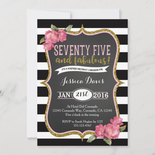 75e Surprise Luncheon Birthday Party Invitation Kaart (Voorkant)