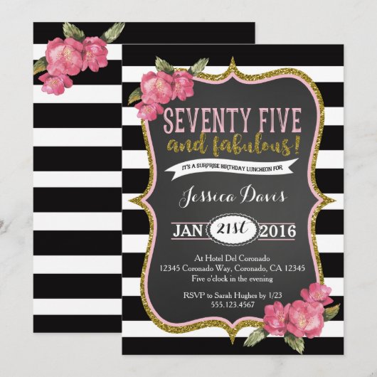 75e Surprise Luncheon Birthday Party Invitation Kaart (Voorkant / Achterkant)