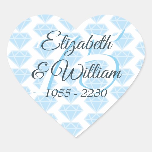 75e trouwdag diamanten feest hart sticker (Voorkant)