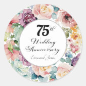 75e trouwdag Elegant Script Bloemen Ronde Sticker (Voorkant)