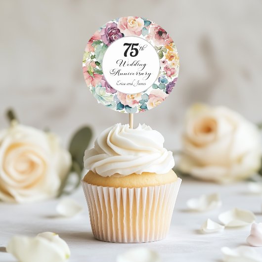 75e trouwdag Elegant Script Bloemen Ronde Sticker