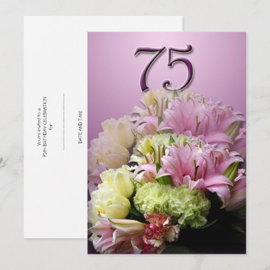 75e uitnodiging van de Birthday Party - Bouquet (Voorkant / Achterkant)